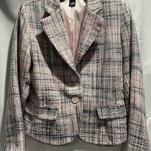 Vintage Women's Tweed Blazer in Plaid Pink and Black